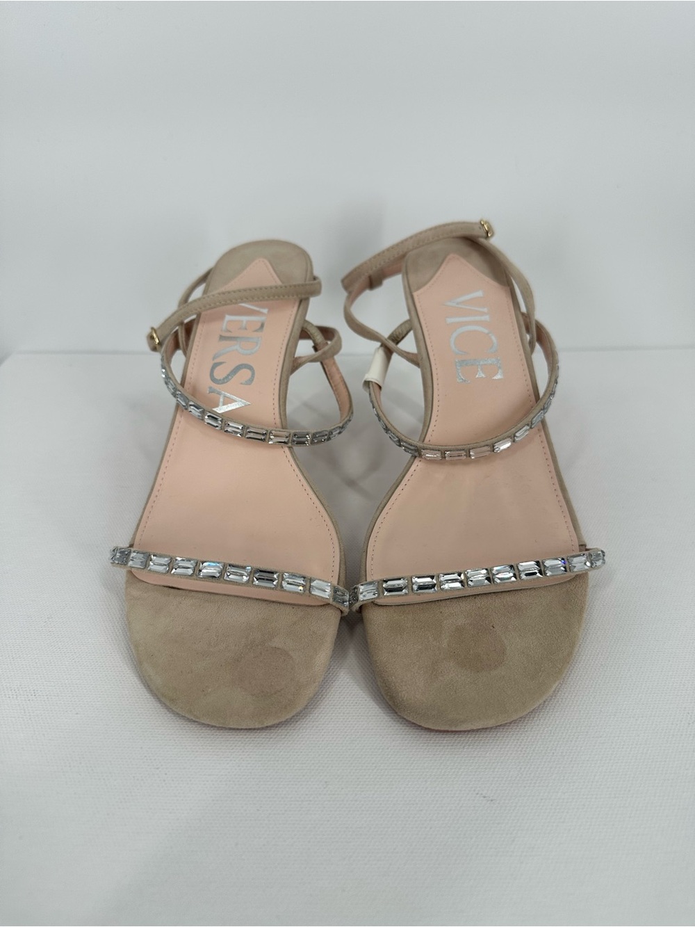 VICE VERSA Marina Beige Crystal Strap Convertible Sandel Heels to Flats Size 7 - Picture 2 of 16